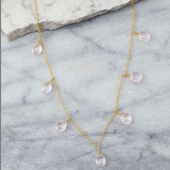 Rose Quartz & 14k Gold Plated Station Necklace - Picture 2 of 6